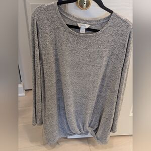 CJ Banks Gray Twist Front Crew Neck Sweater